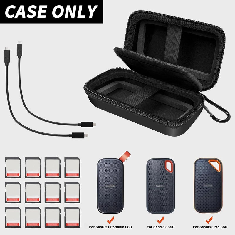 Comecase حافظة متوافقة مع SanDisk Extreme Pro/لـ SanDisk Portable SSD 1TB 2TB 4TB 500GB/ لـ Crucial X10 X9 محرك أقراص الحالة الصلبة الخارجي، حقيبة تخزين للسفر لبطاقة الذاكرة SD - أسود (الصندوق فقط) - Image 2
